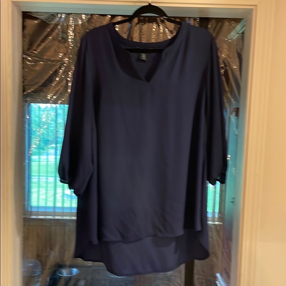 Jones New York, Navy Blue, Hi/Lo, 3/4 Sleeve Blouse, 1x